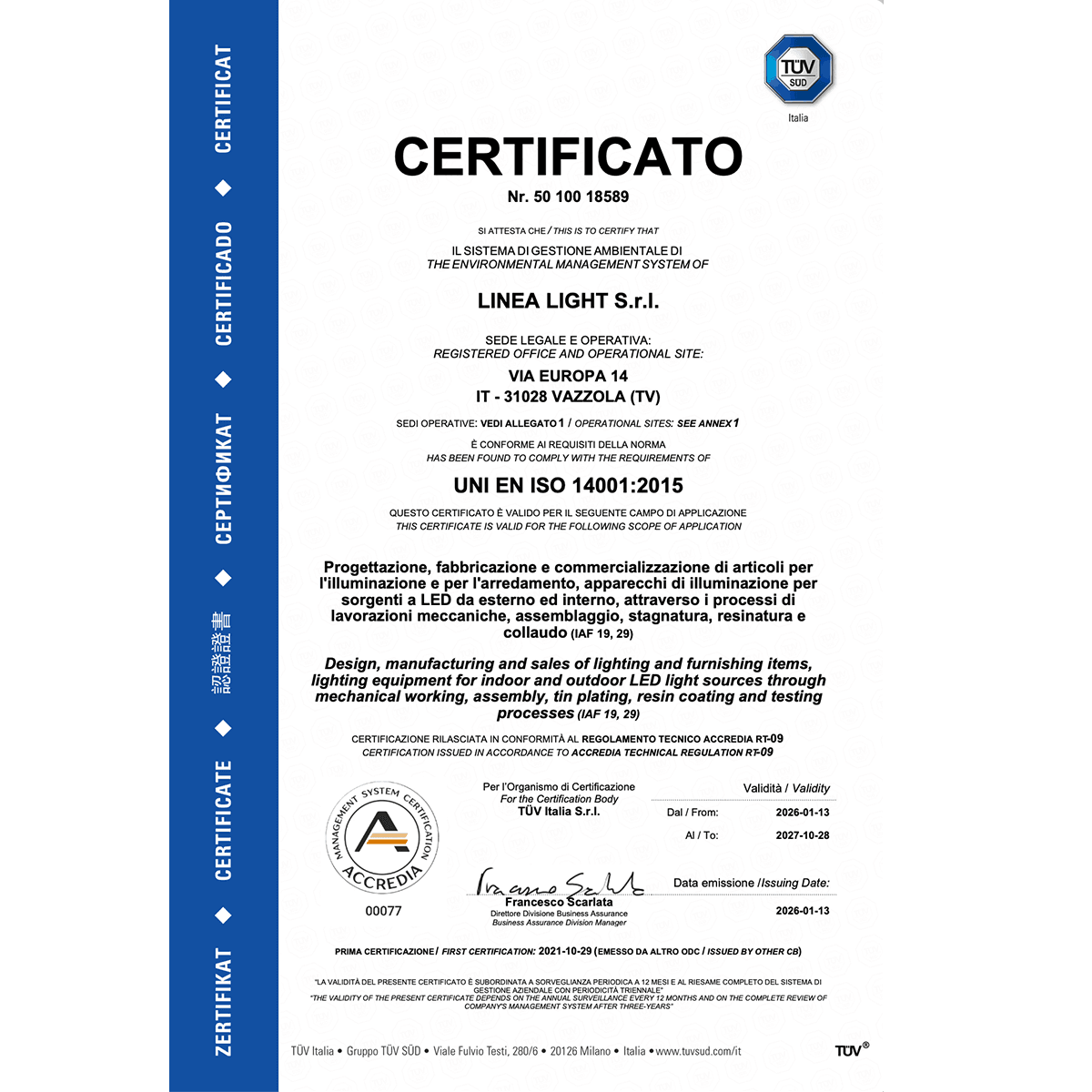 Certificato 14001 Linealightgroup Download